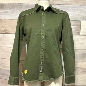 D&W army green distressed denim shirt NWT